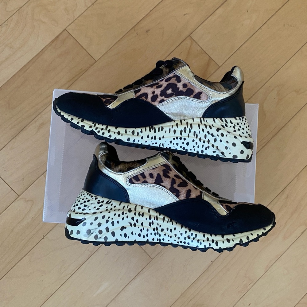 Steve Madden Black/Tan/Gold Leopard Chunky Platform Sneakers 7 1/2 - Picture 3 of 11